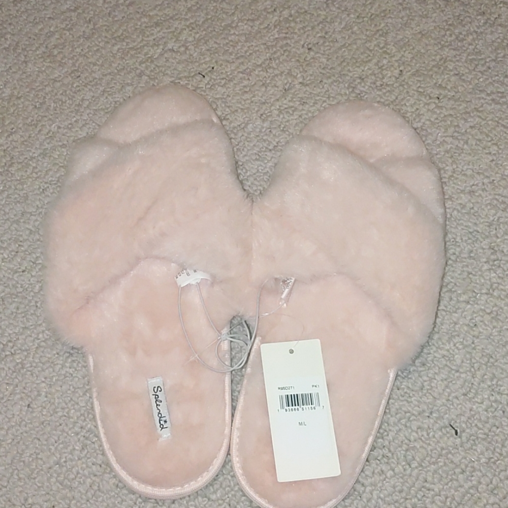 Pink/cream fuzzy slippers